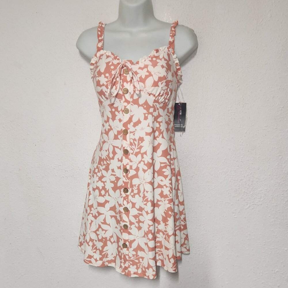 NO BOUNDARIES Dress, sleeveless, Pink and white floral design, size Large  NWT